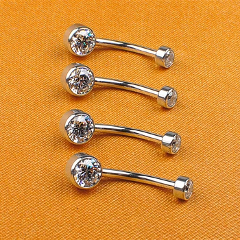 Titanium ASTM-F136L Internal thread belly bar piercing navel jewelry with double white  crystal gem