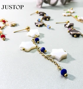 Handmade Gold Stainless Steel Drop Earrings for Women Natural Shell Crystal Geometric Dangle Fashion Jewelry