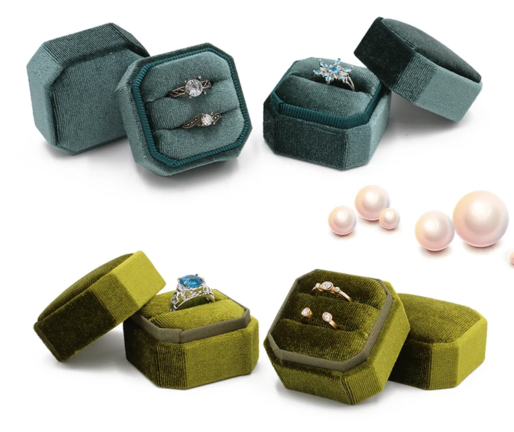 Couple Ring Packaging Box Small Hexagon Heart Engagement Velvet Ring Boxes