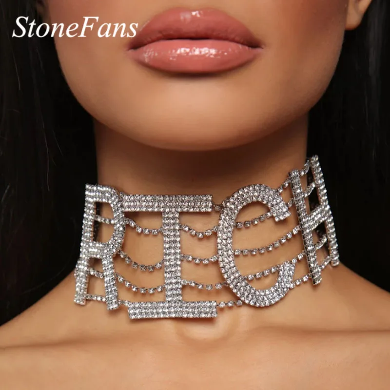 Big Rhinestone Letter Necklace Women 
