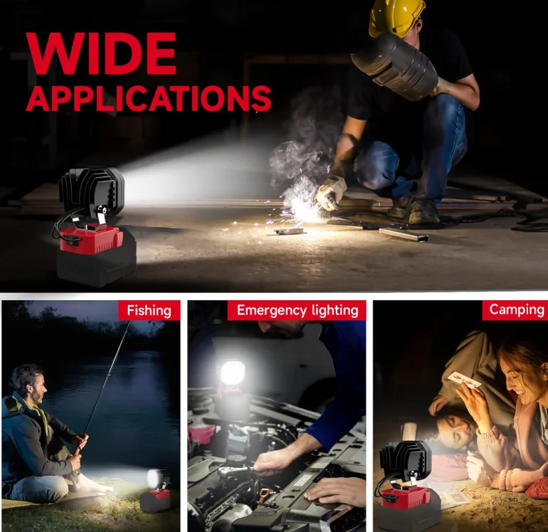 Portable LED Work Light For Milwaukee 18V Battery, 38W 3800LM Cordless Flood Lights With Low Voltage Protection And Usb Type C Charger Port - View #11