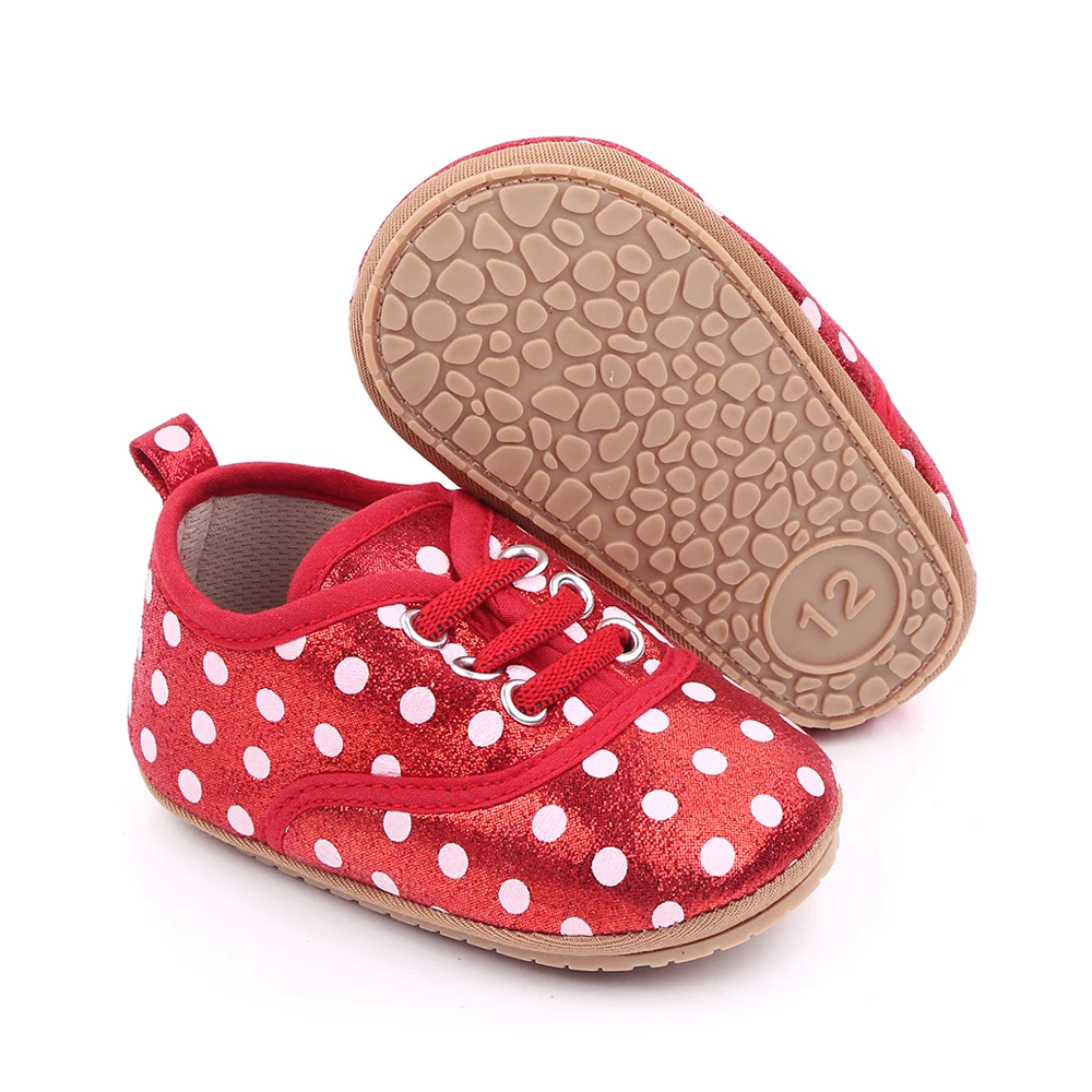 Solid Color Sparkling Round Polka Dot Decorative Elastic Baby Soft Soled Toddler Shoes supplier