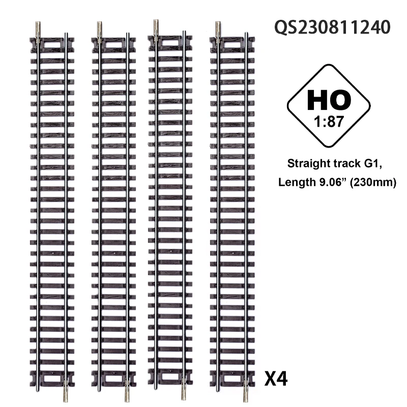 QS Customized Railway Toy 4PCS 1:87 HO Scale Simulation G1 Straight Bend Rail Model Miniature Train Track Toys for Kids Play