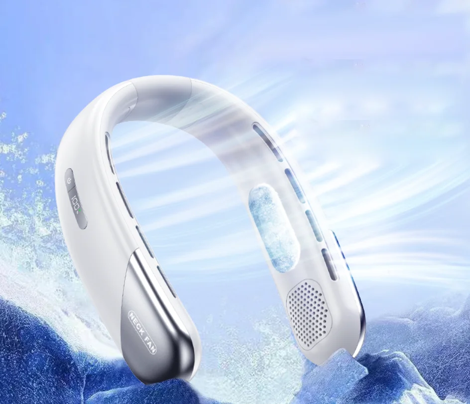Customized 2024 Innovation High Quality Wearable Cooling Fan Mute Rechargeable Outdoor Sport Portable Digital Display  Neck Fan