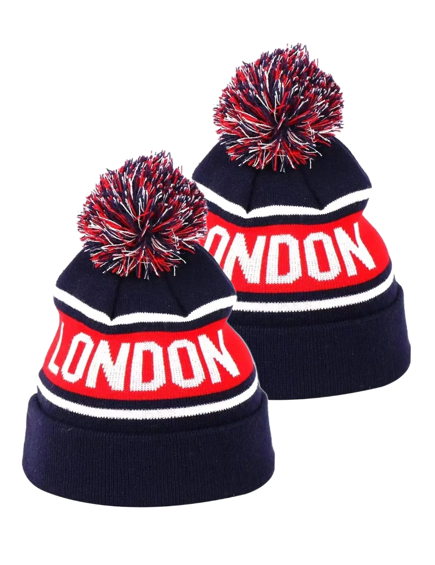 Men'beanie Custom Logo Jacquard Big Letters Knitted Cuff Wholesale Custom Striped Pom Pom