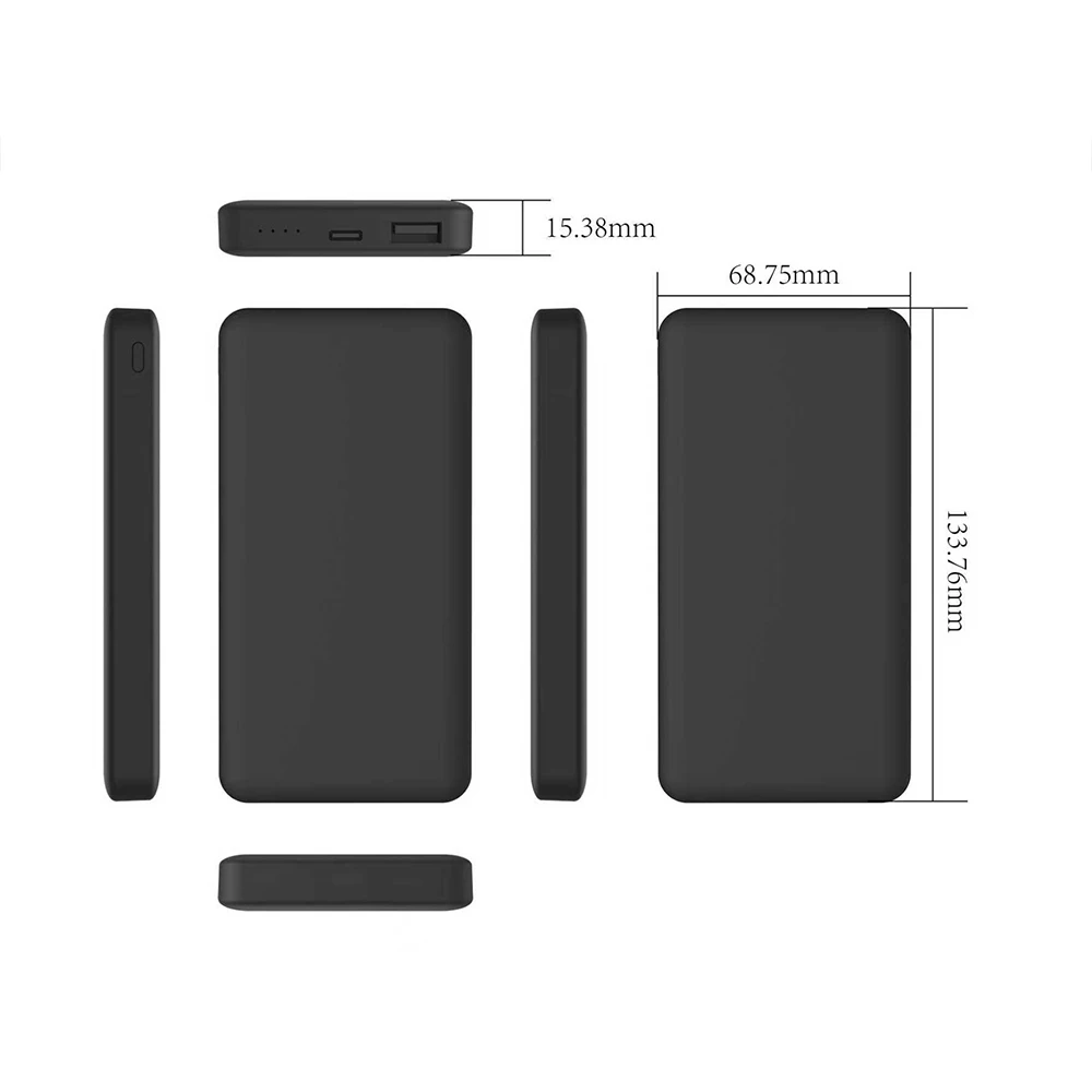 Promotional Gift 10W Power Bank 10000mAh Built-in USA + C Port, Customizable Logo Small Size Portable Charger Black White PB219