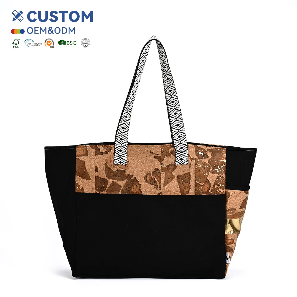 Wholesale Custom Large Capacity Cork Wood Tote Handbags for Women Natural Sets of Shoulder Bags for Shopping
