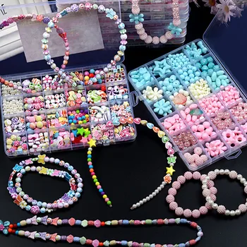 24 Grid Acrylic Beaded Children's Beaded Toys DIY Handmade Girl Bead-Stringing Toy Wear Necklace Bracelet Puzzle
