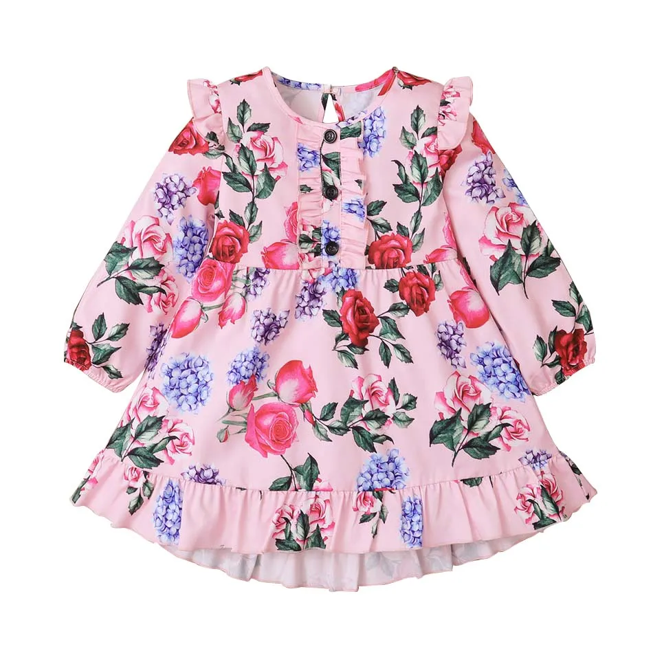Wholesale Baby Boutique Girls Dress Designs Floral Ruffle Casual ...