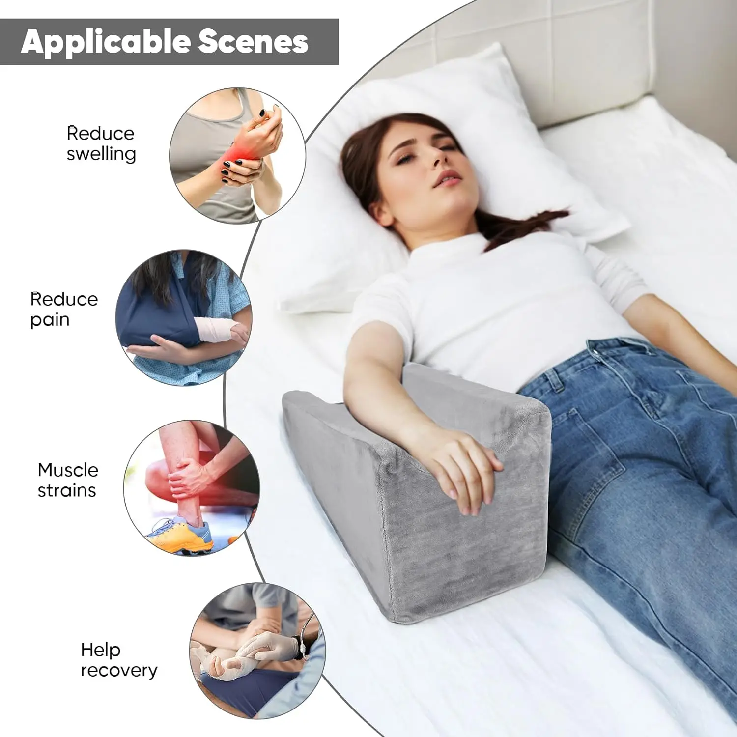 Multi Function Ergonomic Wrist Arm Forearm Elbow Support Pillow with Handle Removable Case Arm Elevation Wedge Pillow