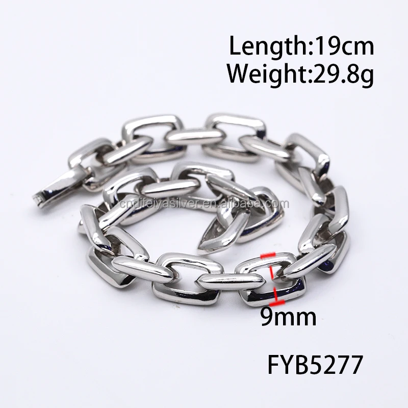 Difeiya925 Sterling Silver Paper Clip Chain Bracelet Thick For Men And