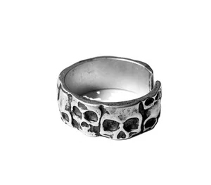 Manufacturer Open Adjustable Chunky Rings Engraved Gothic Vintage Antique Black Skull Ring 925 Sterling Silver