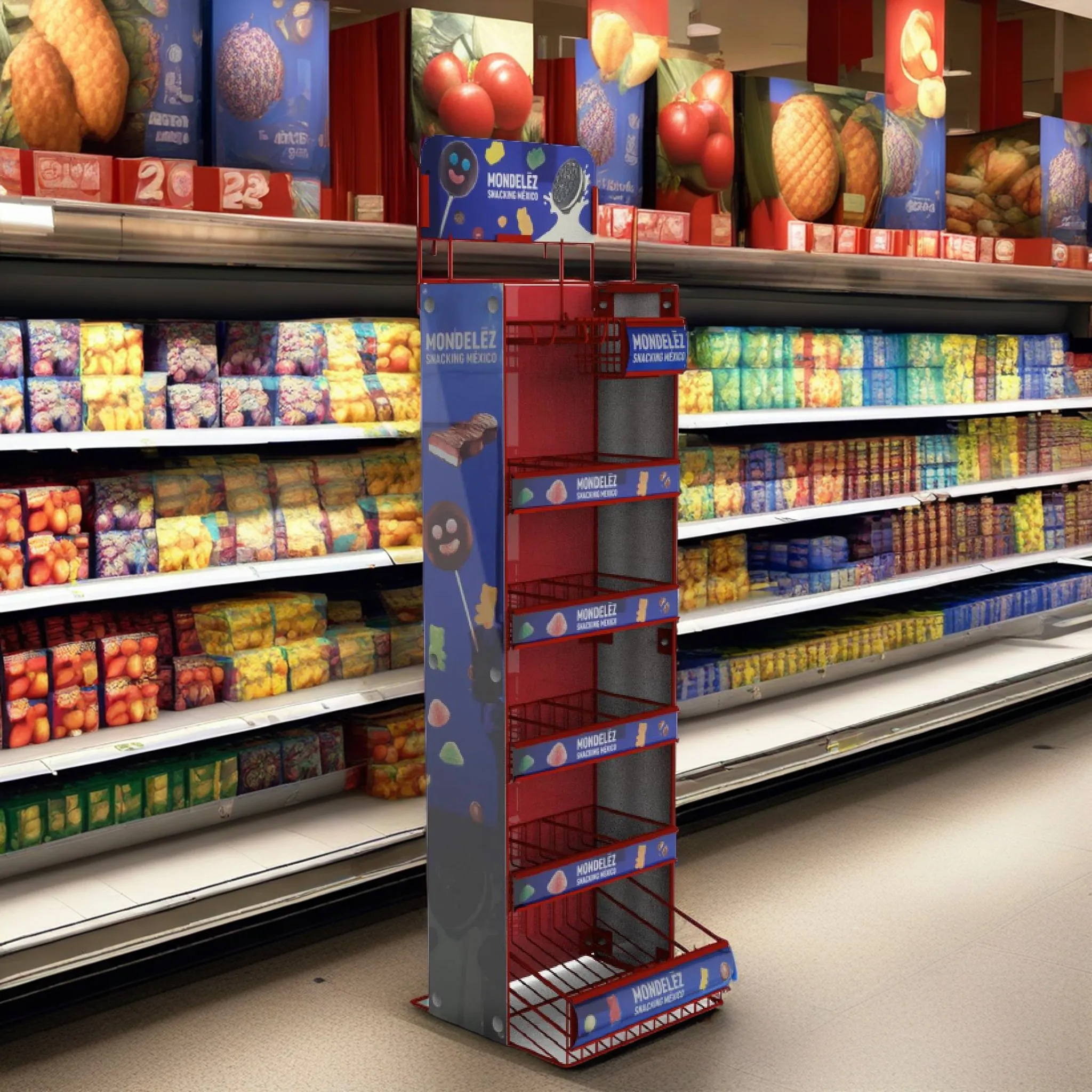 Bevis Customized Metal Movable Roller Layer Snack Display Rack for Convenience Stores or Supermarkets