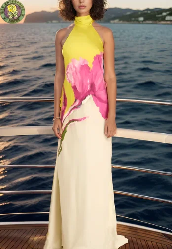 Wearable Masterpieces Hand-Painted Designer Flora Silk Gown Dress for Women Made in Pakistan
