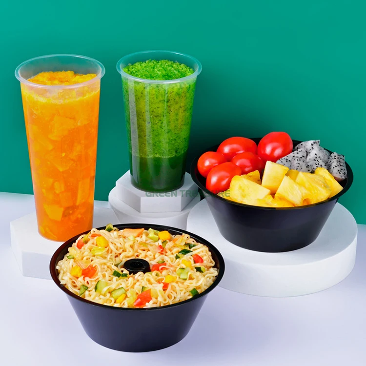 Custom Logo 500ml 700ml Clear Frosted Eat and Drink Plastic PP Injection Cup 2 in 1 Food Snack Bowl Plastic Hotpot Juice Cup