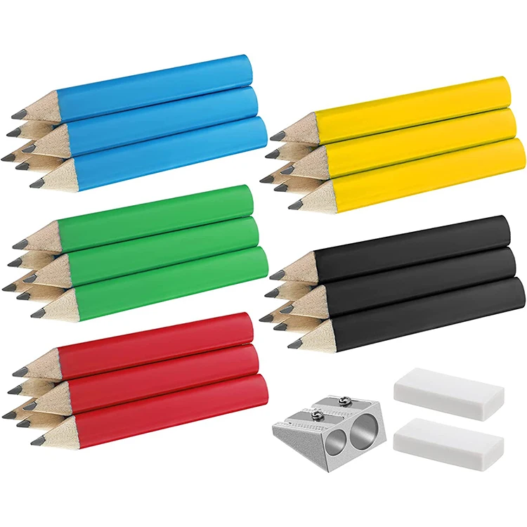 Promotional Hold Comfortable Personalized Triangular Short Fat Wooden Pencils Color Coated