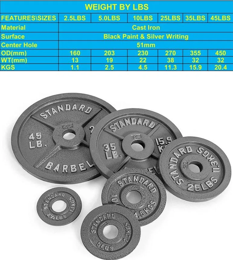 Home Fitness Free Standard Weight Plates Set Cast Iron Cheap Barbell