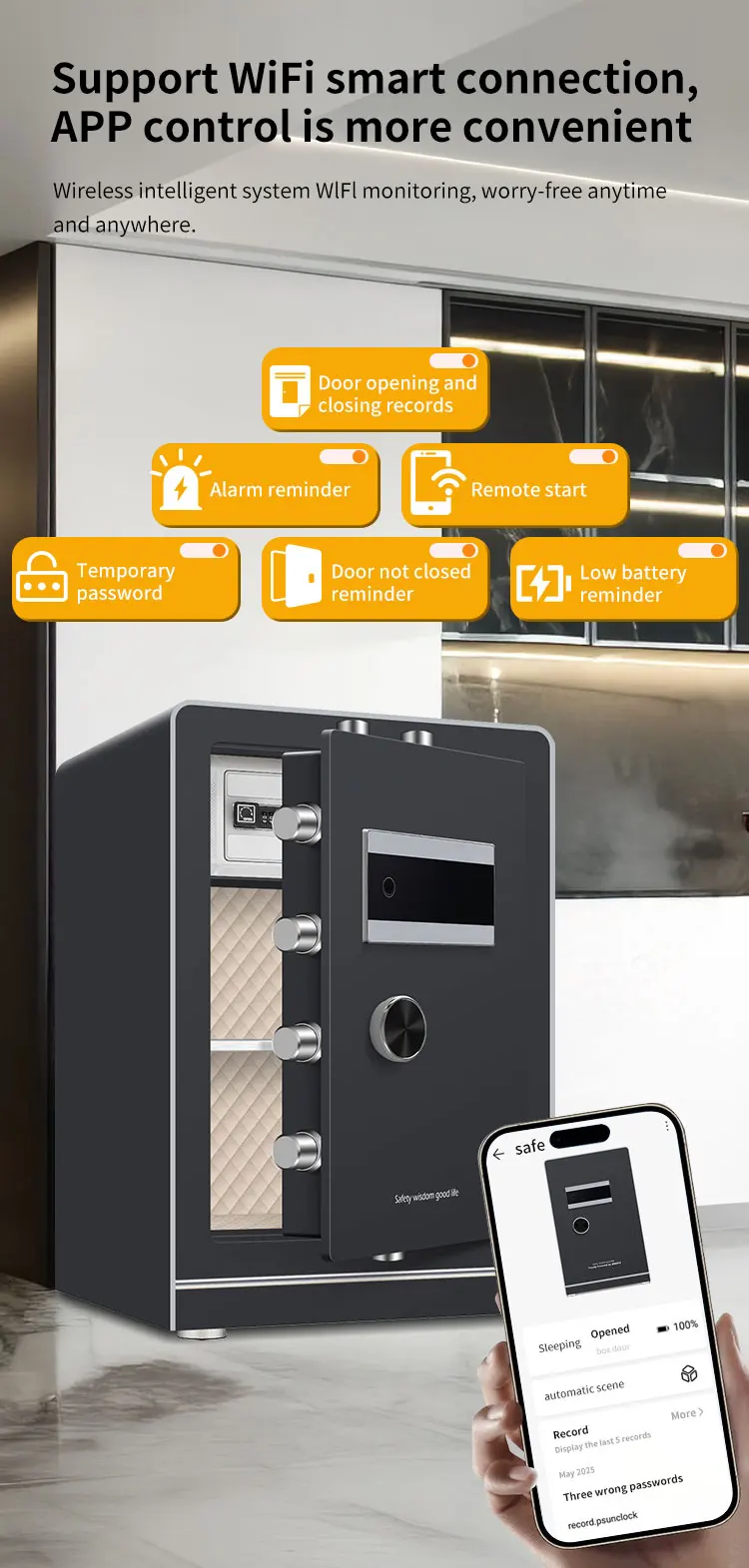 CEQSAFE New Arrival Smart Safe WIFI Function Steel Electronic Security Money Digital Fingerprint Safe Box manufacture