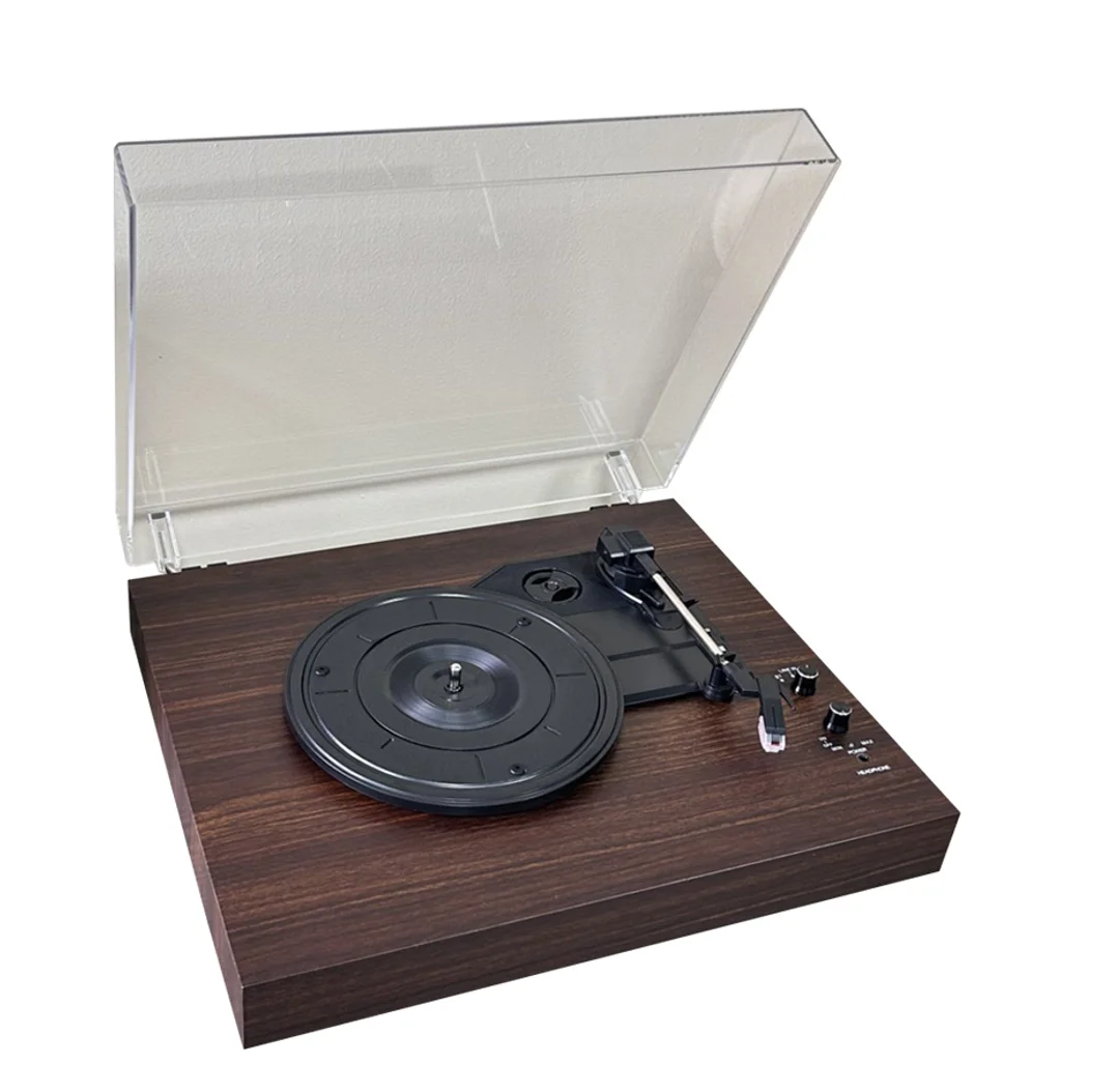 Vintage Wooden Record Player With Wireless BT Output Speakers and