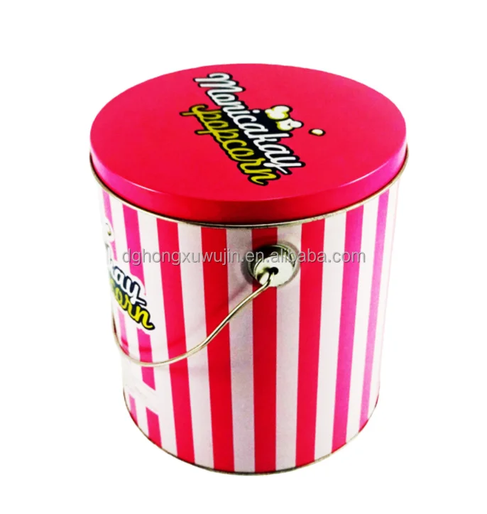 Customized Printed 2 Gallon Large Round Christmas Popcorn Tins Bucket Delicate Promotional Metal Popcorn Packaging Tin With Lid