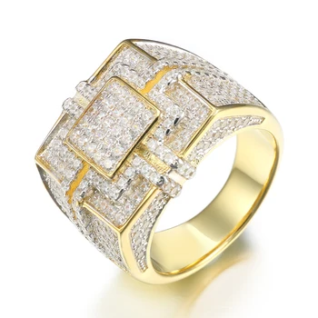 Jasen Jewelry Hip Hop Iced Out New Design 18K Gold Plated Cubic Zirconia CZ Mens 925 Sterling Silver Ring