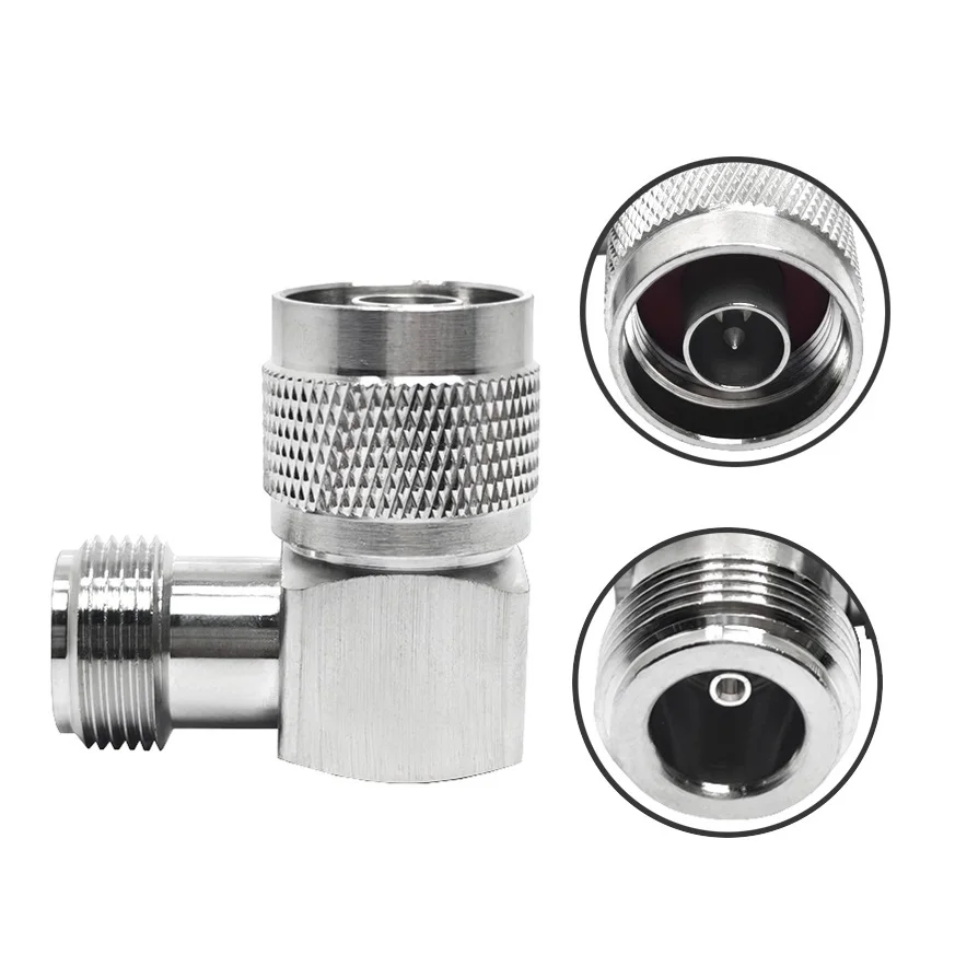 N RF Brass Connector N Male Plug to N Female Jack Right Angle 90deg L Shape 50ohm Coaxial Coax Adapter Adaptor Connectors