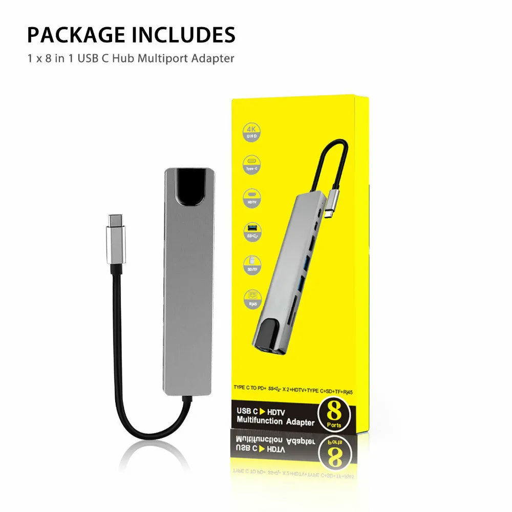 8 in 1 USB-C Hub - Gigabit Ethernet & Multi-Function Adapter