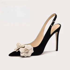 Summer Outdoor Fashion Trend Women Shoes 8cm Stiletto Pointed Toe Women's Shoes Casual Sexy Black Leather High Heel Sandals