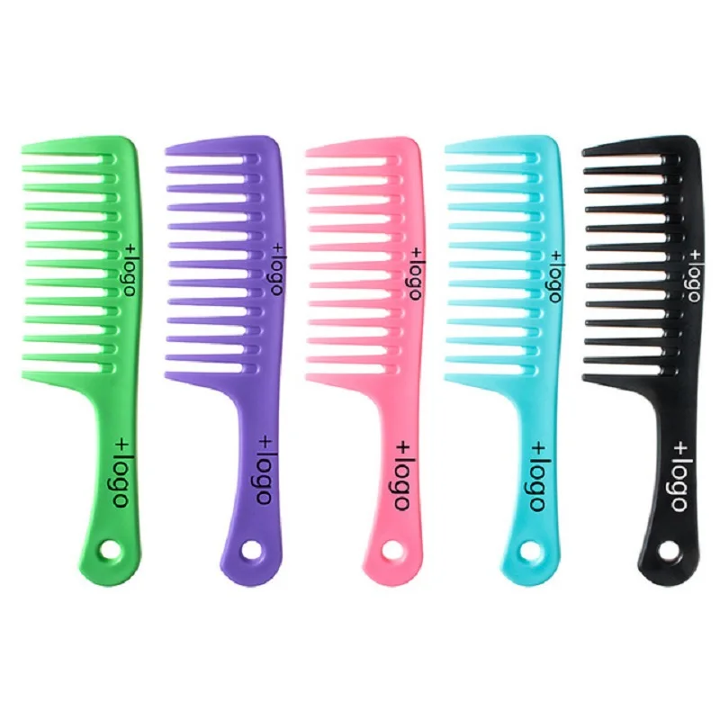 5 Colors Wholesale Custom Logo Detangling Heat-Resistant Large Plastic Wide Tooth Salon Fashion Hair Comb for Wig Use