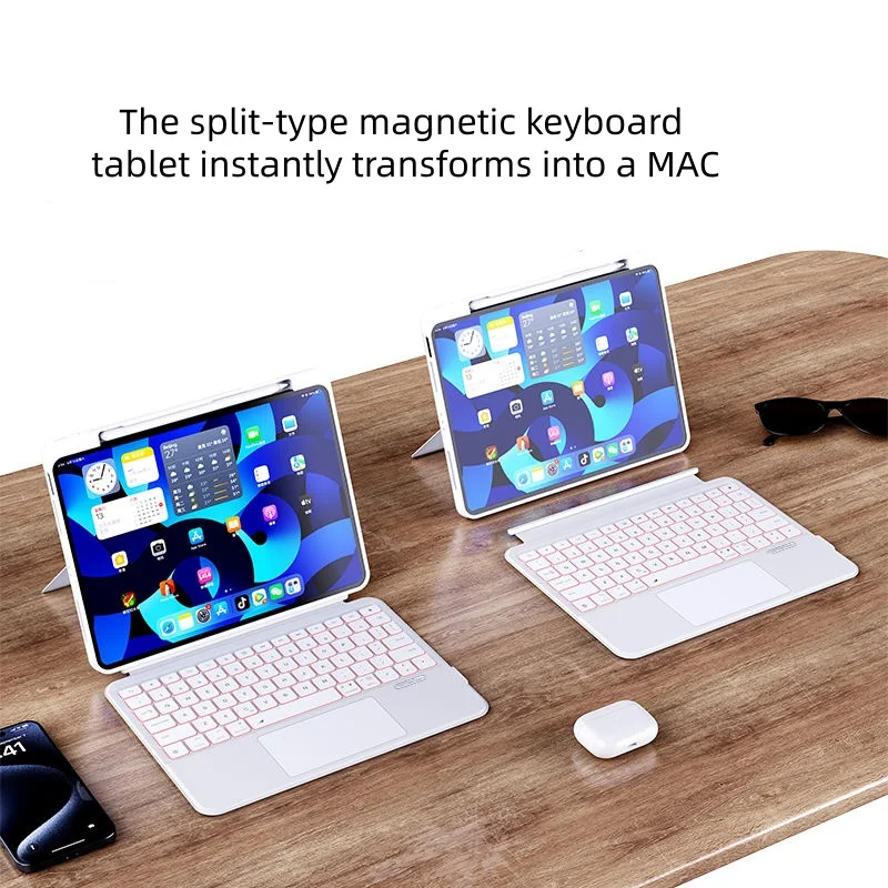 Leather Magnetic Backlight Keyboard for iPad Pro 11 13 Inch M4 2025 Smart Case iPad Air 11 13 Inch Tablet Stand Split Keyboard