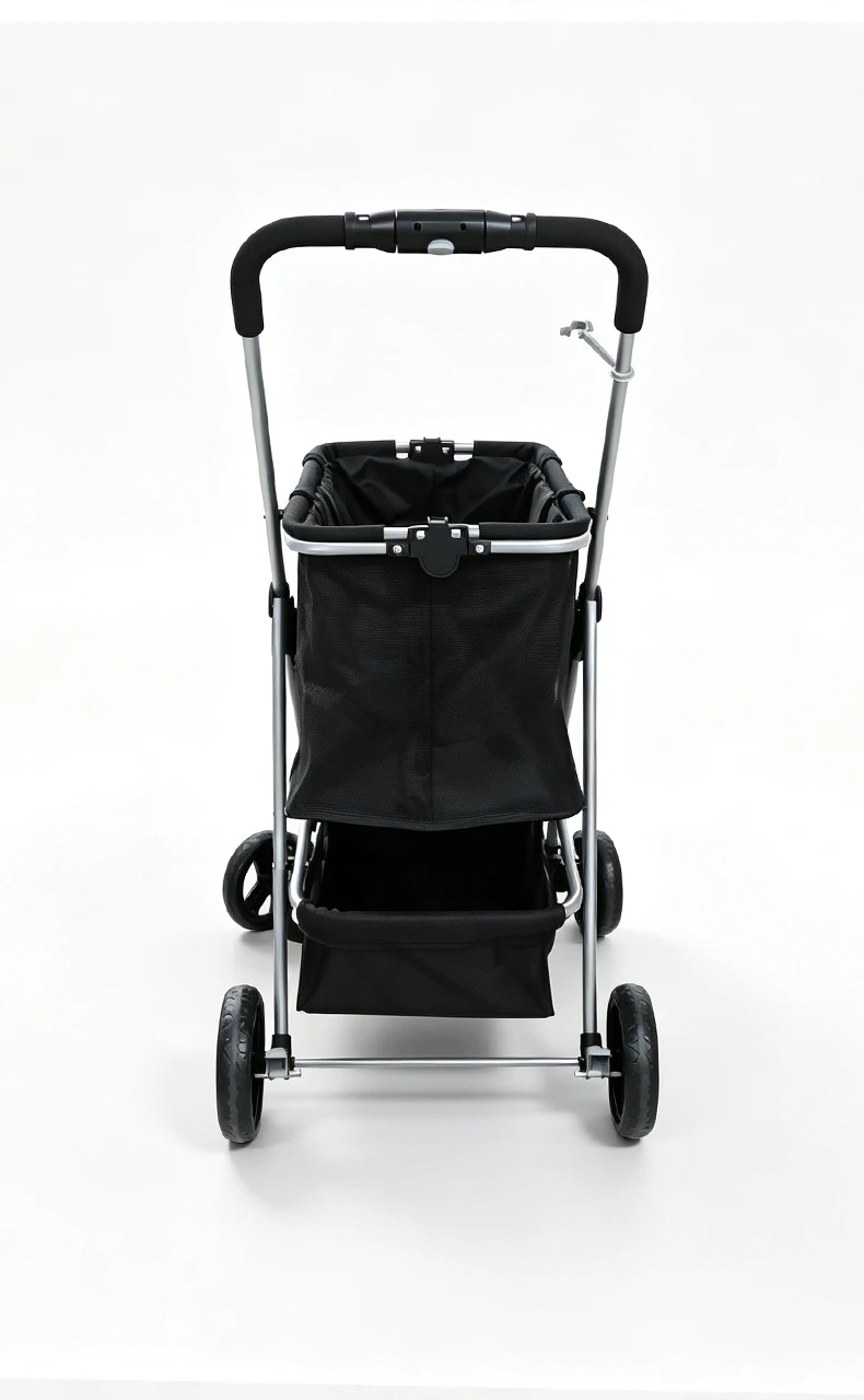 product new double decker pet stroller one click folding detachable camping hand cart multifunctional outdoor shopping tote basket-6