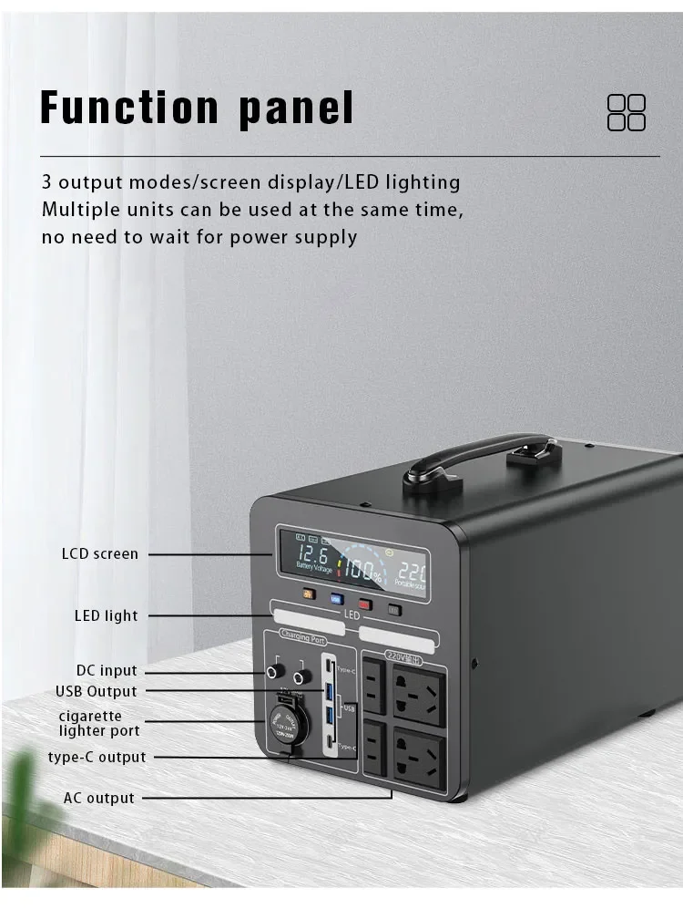 1000W Portable Power Station For Camping Household Solar Energy Storage Power Supply