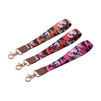 BSBH Manufacturer Personalized Full Colorful Leather Lanyard Polyester Short Custom Hand Wrist Leather Lanyard Keychain