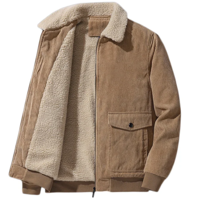 Men's warm winter loose plus size casual corduroy jacket fashion brand lamb wool clothing jacket