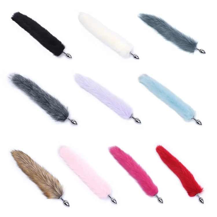SM Cosplay Sexy Dog Tail 40CM Long Metal Stainless Steel Butt Plug Fluffy Soft Faux Fox Tail Anal Plug