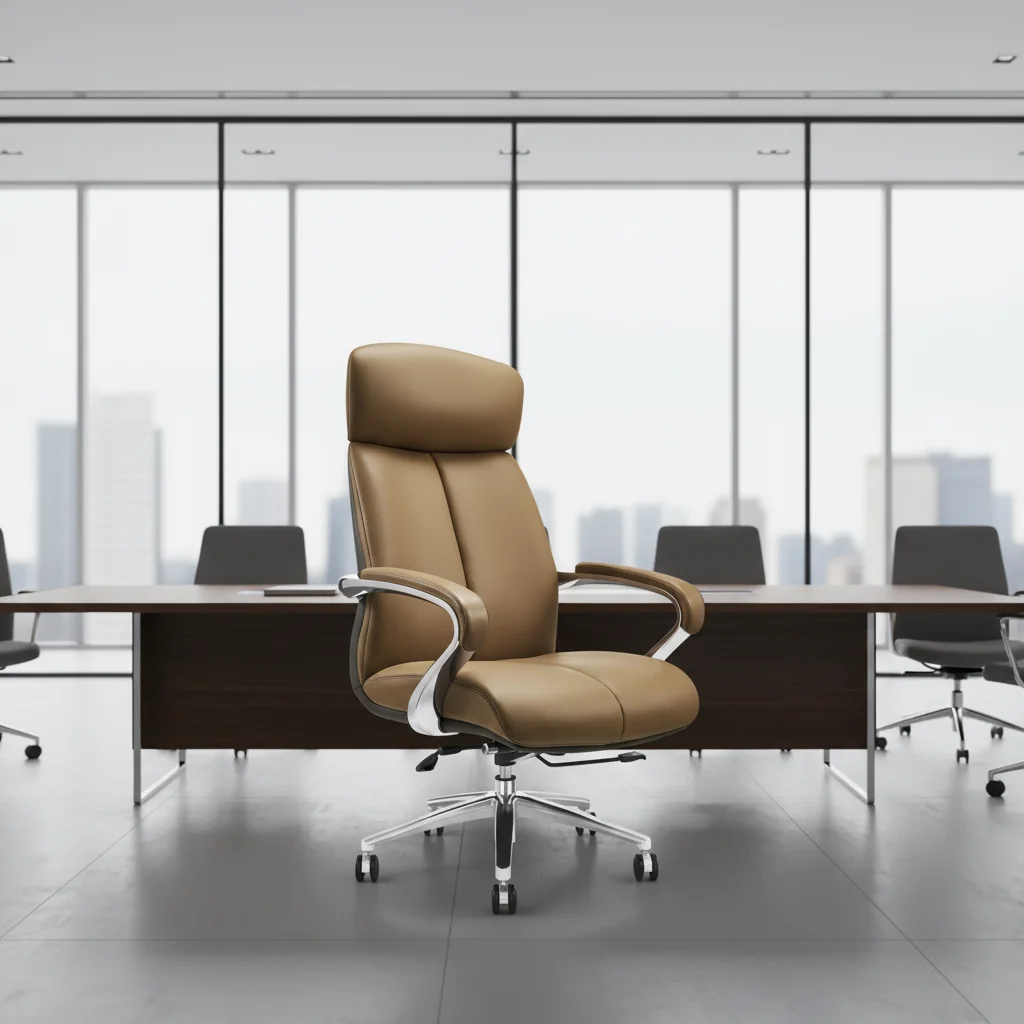 Leather Modern Alloy Decorative Luxury Executive Chair Dual Plywood Core Adjustable Height Swivel Base Corporate Status Symbol 4