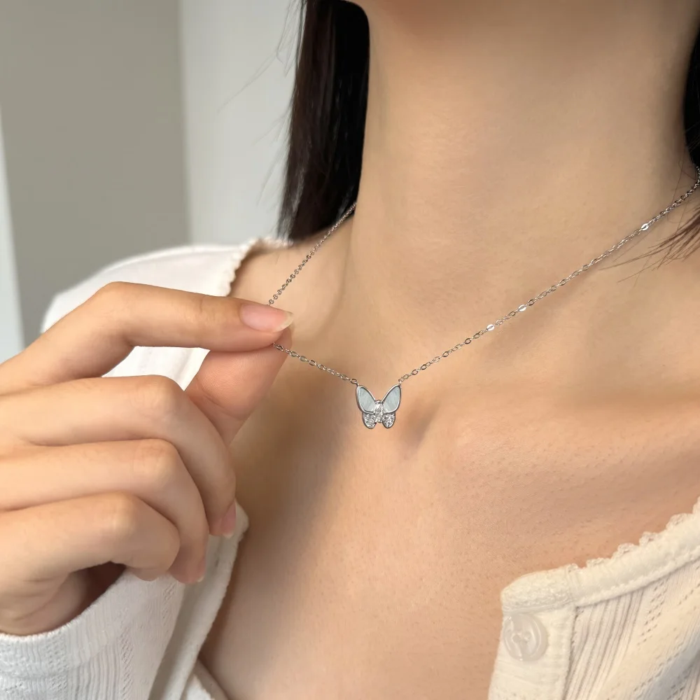 KAKODIY Elegant Women's Jewelry Daily Wear Accessory 925 Sterling Silver 5A Zirconia Shell Butterfly Pendant Necklace detail 2