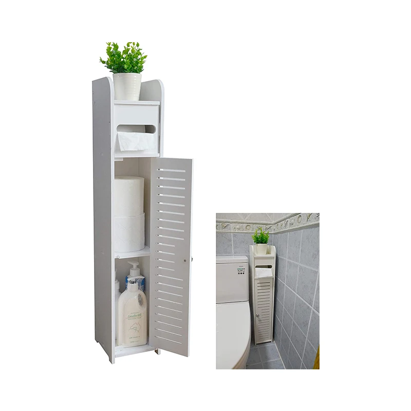 Holz Badezimmer Lagerung Dünne Badezimmer Eck Schrank Toilette Schmales Waschbecken Organizer Regal Für Papier Halter