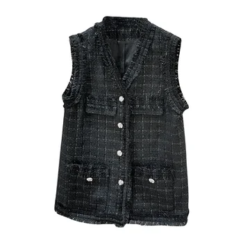 Women's Vests Wool Solid Color Double Breasted Sequins Design Suit Vest For Office Warm Windproof Winter Waistcoats