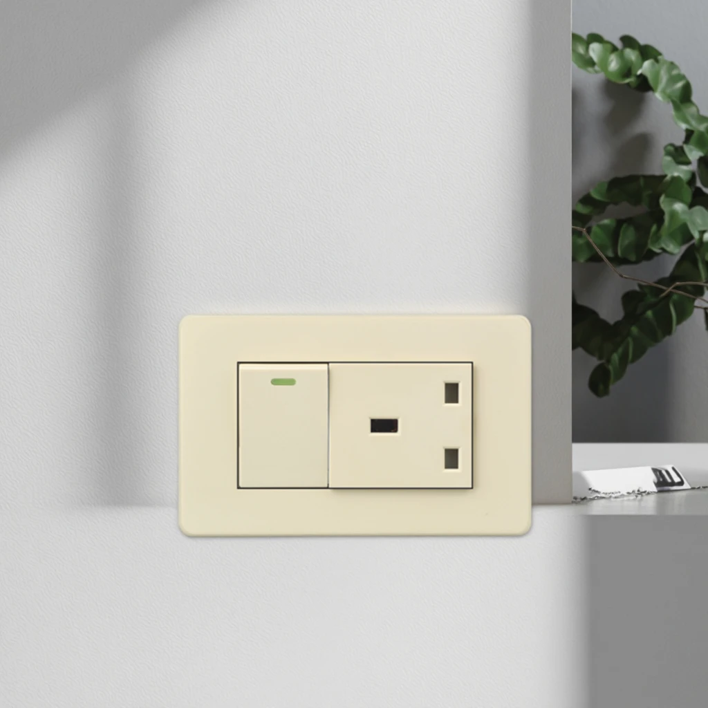 VNX US Standard 250V 13A Beige Multi Function Universal Ac Power Smart 3-Pin Switch and Socket Panel