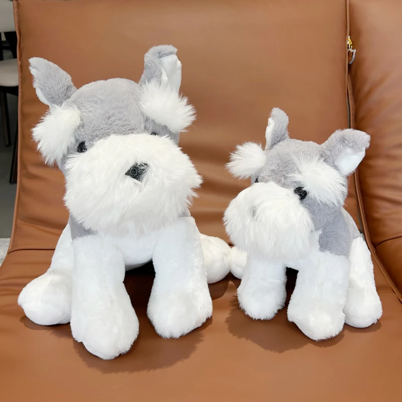 New Realistic Dog Plush Stuffed Schnauzer Dog Cute Furry Stuffed Schnauzer  Lifelike Schnauzer Plush Toys