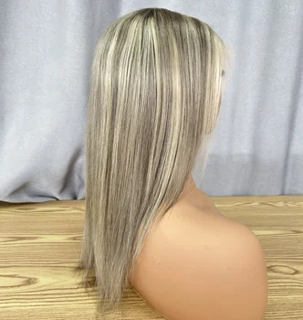Brazilian Human Hair Lace Frontal wigs With Elastic Band Highlights Color Straight Cuticle Aligned Human Hair Wig