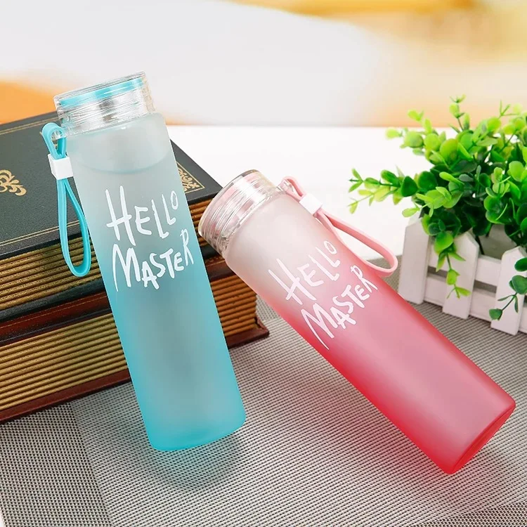 2022 Reusable New Design  Frosted Custom Logo Letter Colorful  Drinking  Glass Water Bottle