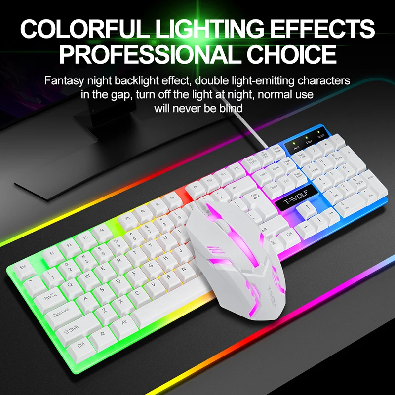 Wholesale T-WOLF TF230 Russian Arabic Led Gaming Keyboard Mouse Combos Wired Backlit Gam aperçu 4