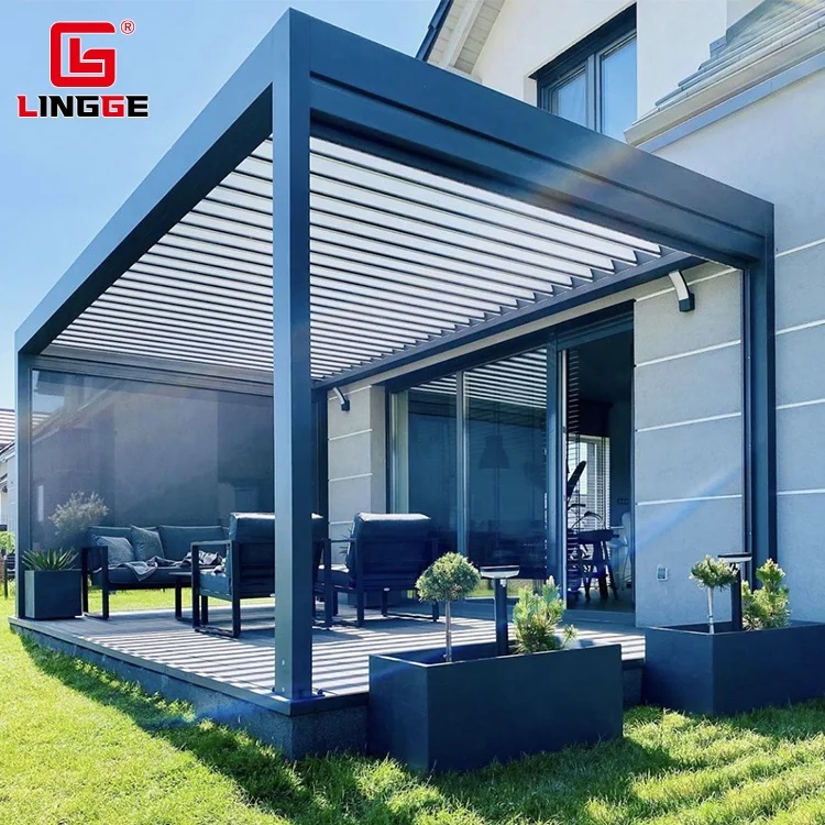 Remote Control Outdoor Pergola Motorized Louvered Roof Pergola Strong Durability Customized Modern Aluminum Gazebos