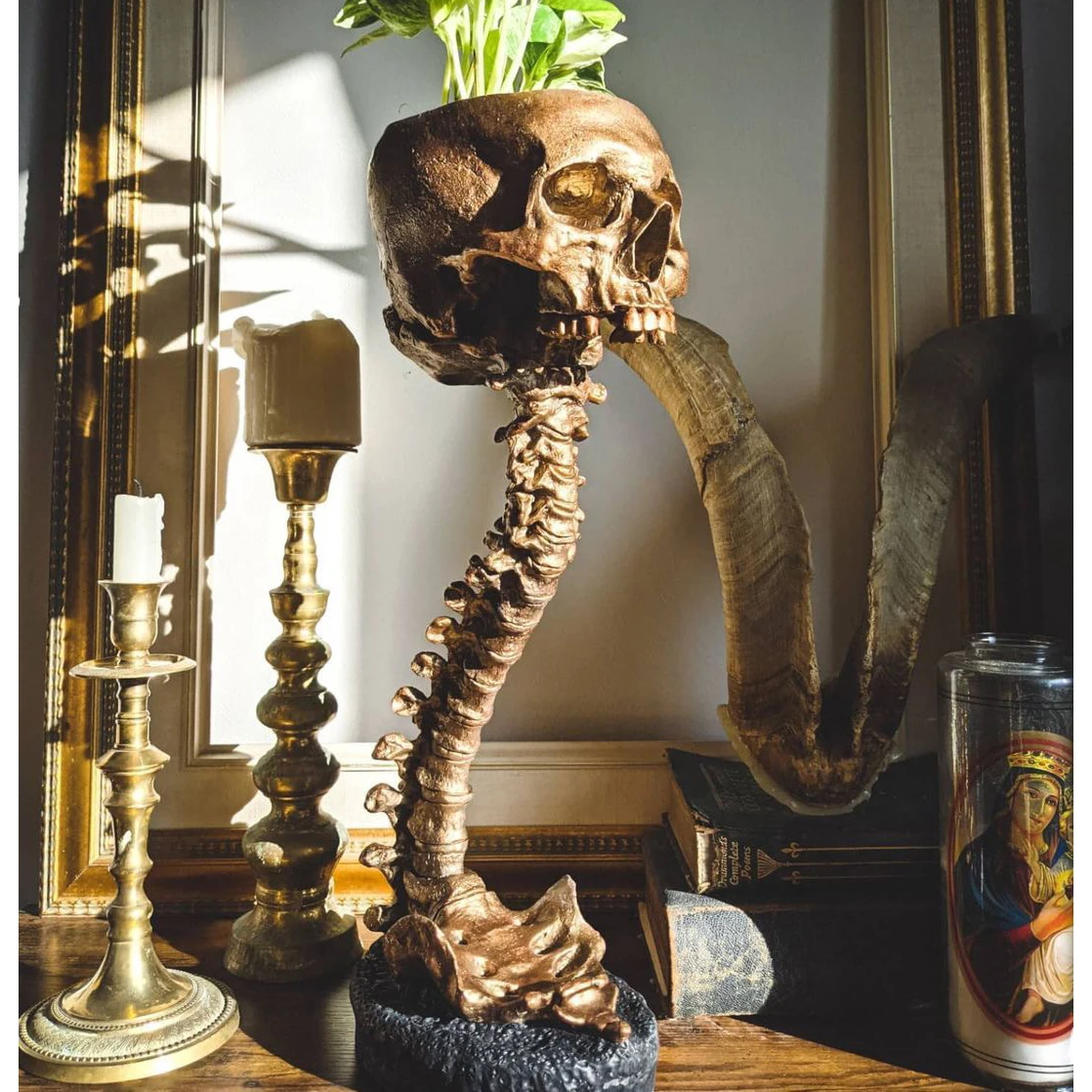 Artificial Flower Pots Resin Skull Planter &Spine Stand Sets Halloween  Decor Tabletop Plant Pot for Living Room Office