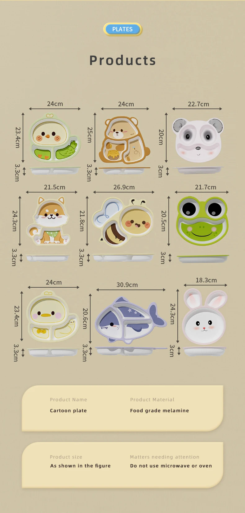 Melamine Cartoon-Design Dinner Plate for baby products Kids Divided Compartments Safe Toddler Feeding Tableware Kindergarten
