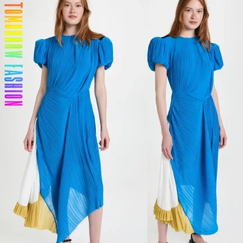 Factory Customized Fancy Colorful Long Elegant Summer Women's Pleated Long Sleeve Dresses