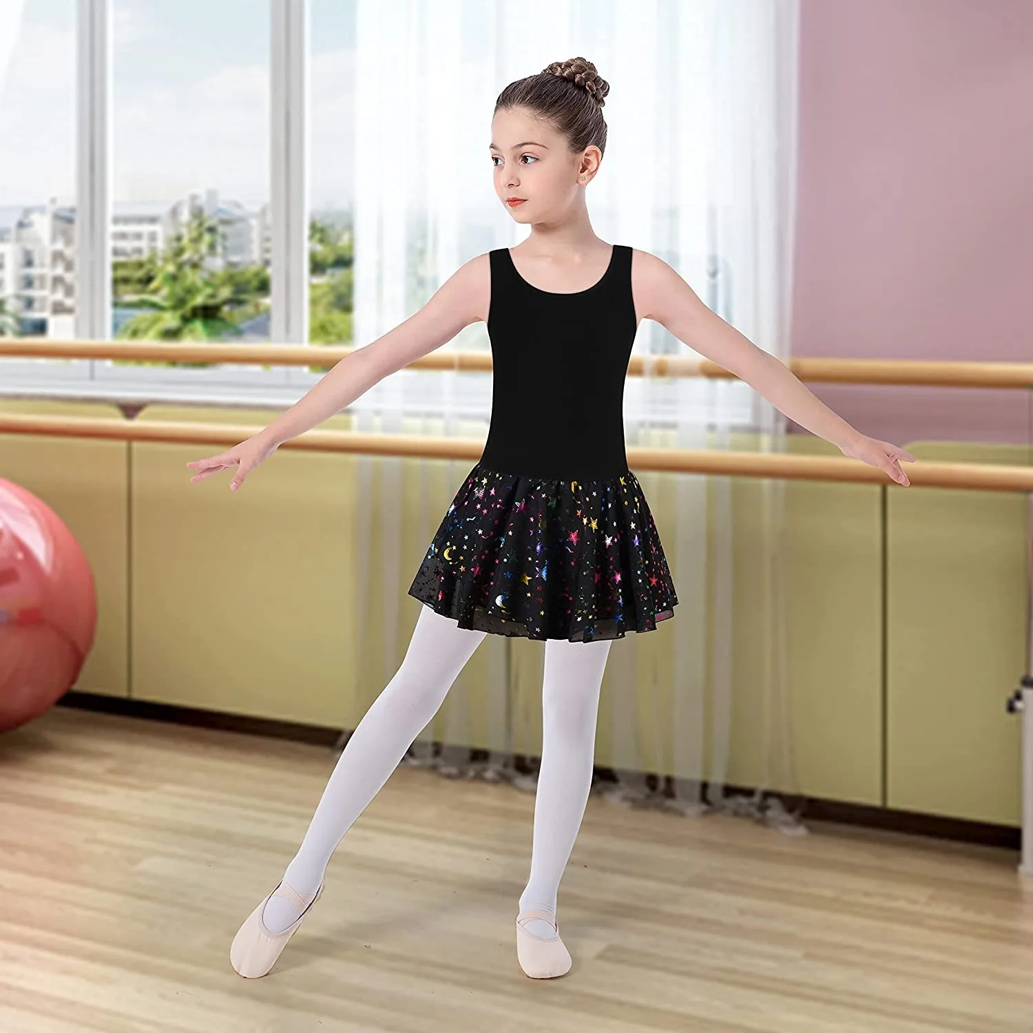 Girls Ballet Leotards for Dance Skirt Camisole Dress Hollow Crisscross Back Kids Shiny Tutu Dance wear 