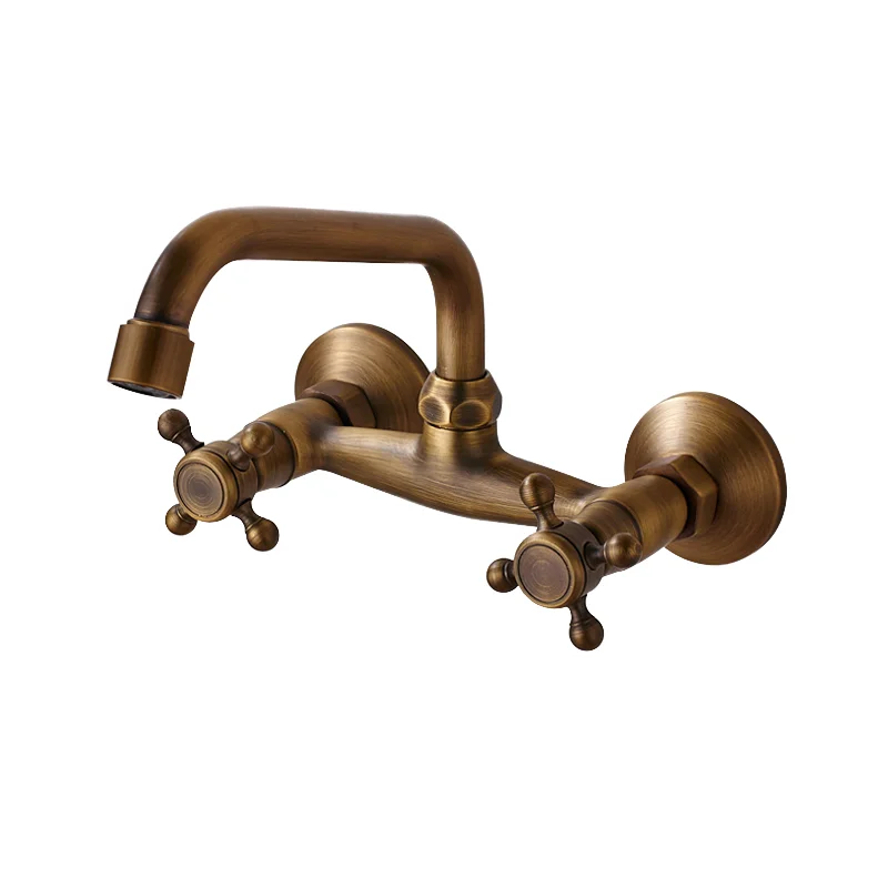 Modern Classic Brass Metered Faucets Dual Handle 1-Hole Bathroom Basin Hot Cold Mixer Tap Wall-Mounted 3-Year Warranty